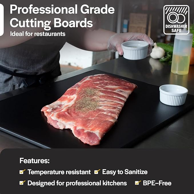 Thirteen Chefs Extra Large 24 x 18 Black Cutting Board, 0.5 Inch Thick HDPP, NSF Certified for Food Service and Professional Kitchens