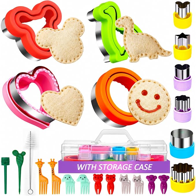 Sandwich Cutter and Sealer with Storage Case, Sandwich Maker, 24 Pcs Crustless Sandwich Cutters for Kids Lunch & Bento Box Accessories, Decruster Sandwich Maker Bread Cookie Cutters for Kids