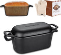 3.6 QT Cast Iron Loaf Bread Pan with Lid, Oval Dutch Oven for Bread Baking | Pre-Seasoned, Even Heat, Easy Release, Heavy-Duty, Oven Mitts & Recipe Book Included