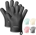 MAD SHARK Silicone Oven Mitts with Fingers Heat Resistant 450°F in Kitchen | Waterproof & Non-Slip Oven Gloves,Cotton Lined Silicone Kitchen Mitts for Baking Cooking Barbecue,Women (Black)