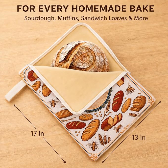 Beeswax Bread Bags for Homemade Sourdough Wide Zipper Access Reusable Bag | 17" x 13" Cotton Linen Bread Storage Bag with Handle & Date Labels, Keeps Loaves Fresh Longer, Freezer Friendly, Eco Friendly