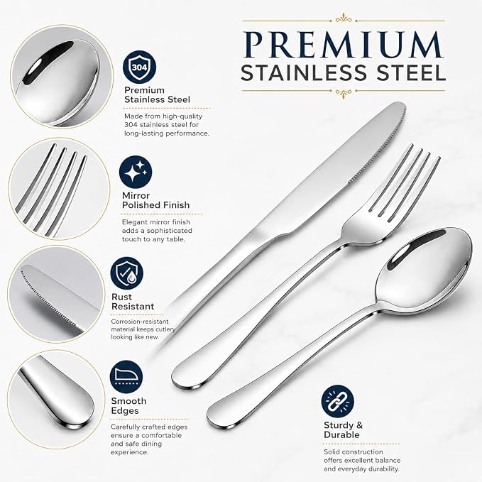 Silverware Set,SANTUO Stainless Steel Knives Spoon Forks Set for Home, Kitchen and Restaurant, Mirror Polished& Dishwasher Safe (12pcs-Silverware set)