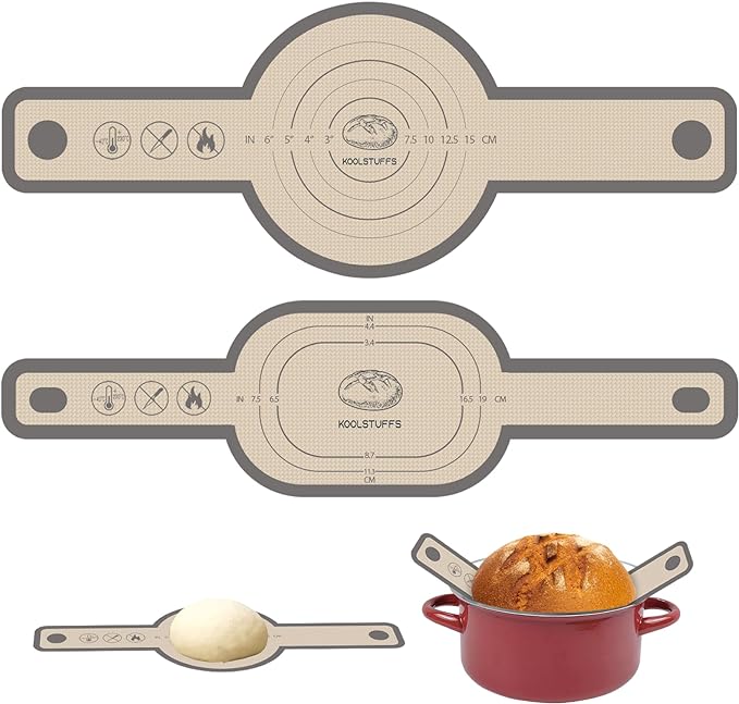 Koolstuffs Sourdough Silicone Bread Sling for Dutch Oven, 2 Pack | Long Handles for Dough Transfer, Nonstick Bread Release, Dishwasher Cleanup, Flexible Reusable Design, Oval and Round, Gray
