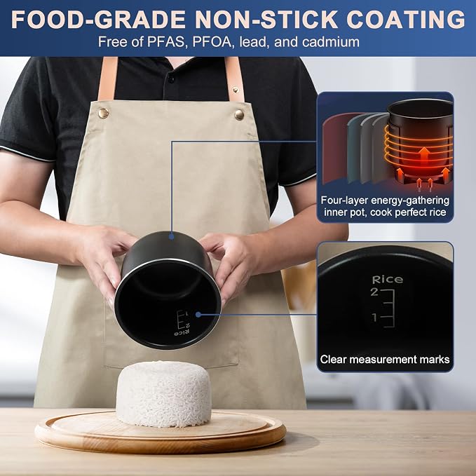 Bear Mini Rice Cooker, 2-Cup Uncooked, Nonstick, Keep Warm, BPA Free, Blue | Portable 1.2L nonstick small rice cooker for travel, dorm, single serve, One-touch operation, Removable pot, Auto keep warm
