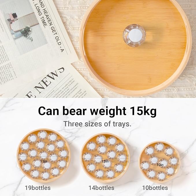 10in Bamboo Lazy Susan Organizer Turntable for Cabinet | Spice Turntable Organizer for Kitchen, Round Rotating Serving Tray Turntable Seasoning Organizer for Table Top