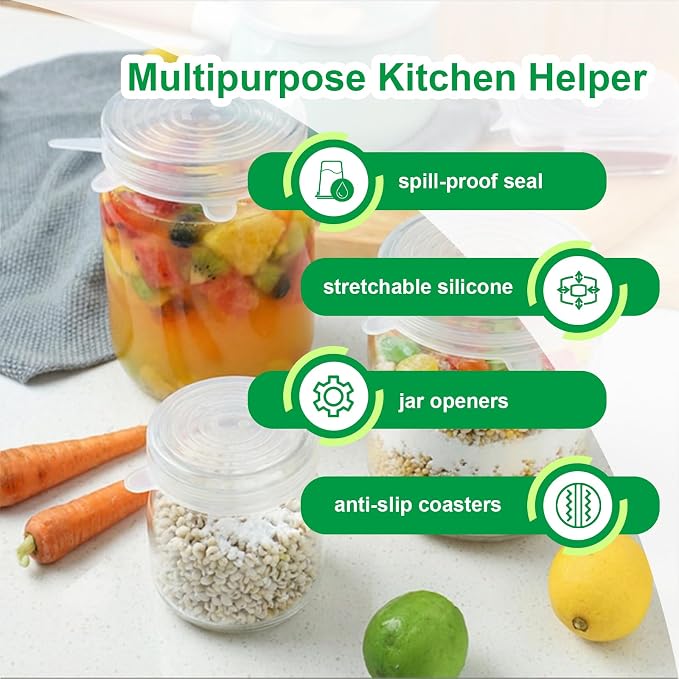 Small Silicone Stretch Lids – 6 Pack Reusable Food Covers,Flexible Silicone for Bowls, Containers, Fruits – Airtight & Leakproof Seal for Kitchen Storage (Transparent)