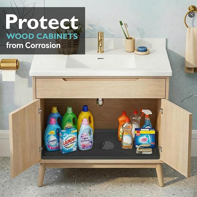 Under Sink Mat 31" x 22", Silicone Under Sink Liner for Kitchen and Bathroom, Waterproof Cabinet Protector Drip Tray, Protects Cabinets from Leaks and Spills