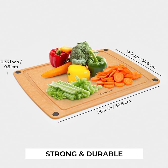 Freshware Wood Cutting Board for Kitchen, Juice Groove, Non-Slip Silicone Feet, Dishwasher Safe, 2X Large, 20" x 14", Natural