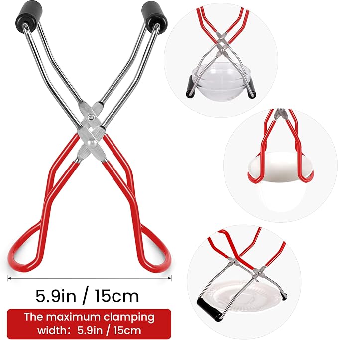 Canning Jar Lifter Tongs, Stainless Steel Jar Lifter with Rubber Grips, Canning Tools, Canning Supplies for Home Kitchen, Red