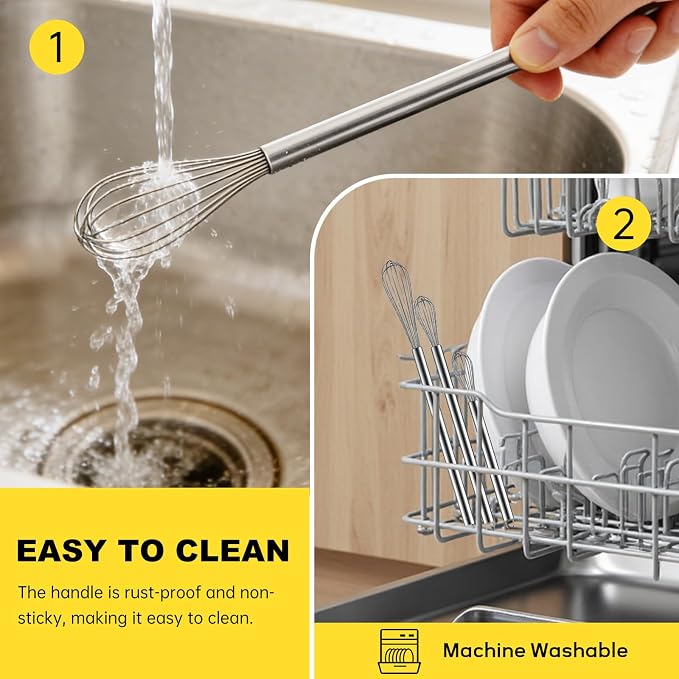 NileHome Mini Whisks Stainless Steel Whisk Set 7" 9" 11"Kitchen Small Wisk Balloon Wire Tiny Whisks for Cooking, Whisking, Blending, Beating, Stirring 3 Pack