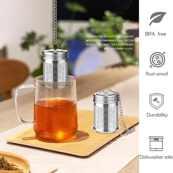 2 Pack Stainless Steel Tea Infusers, Extra Fine Mesh Strainers with Drip Trays, Brew Loose Tea
