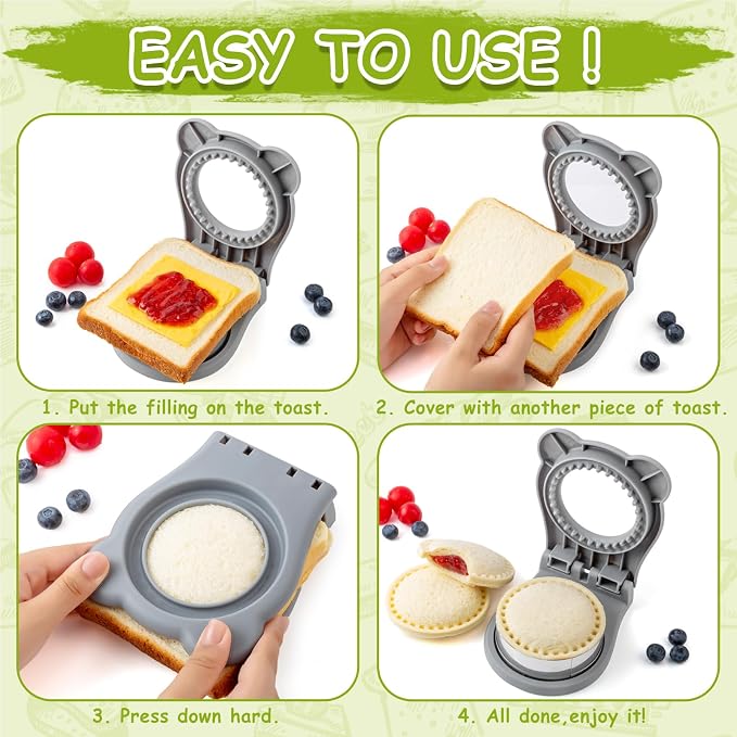 Nifogo Large Uncrustable Sandwich Cutter Maker for Kids | Sandwich Cutter and Sealer, Leak-proof Seal, Stainless Steel & PP Plastic, for Children Boys Girls Lunch Breakfast