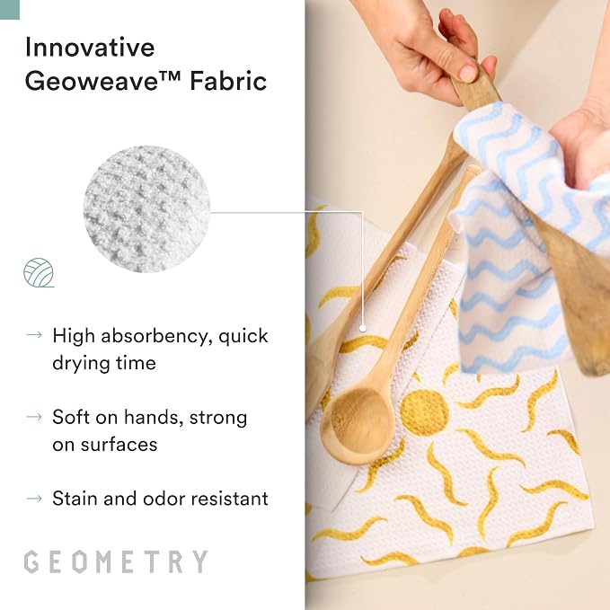GEOMETRY Dishcloth – Spring & Summer Collection – Quick-Dry, Ultra-Absorbent, Reusable Microfiber Kitchen Towels for Drying & Cleaning - Summer Line - 6 Pieces