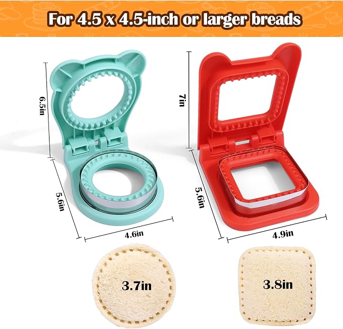 Vodolo Sandwich Maker,2PCS Sandwich Cutters for Kids Lunch,Crustless Breakfast Sandwich Cutter and Sealer Set Great for Children Boys Girls Lunchbox and Bento Box,Circle Square