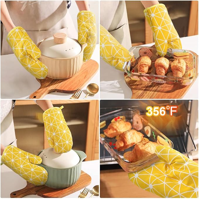 AUAUY Oven Mitts and Potholders BBQ Gloves-Oven Mitts and Pot Holders with Recycled Infill Silicone Non-Slip Cooking Gloves for Cooking Baking Grilling (6-Piece Set,Yellow) | Cooking Gloves and Hot Pads Baking Mittens BBQ Gloves, Top Kitchen Gadgets, N...