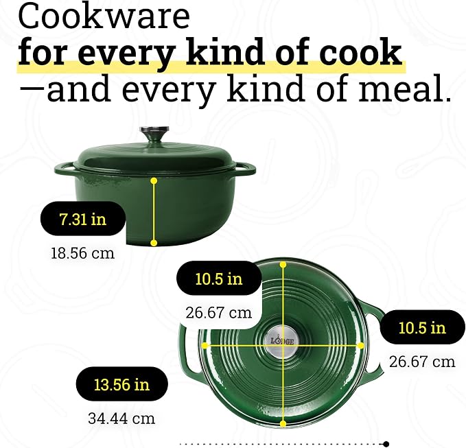 Lodge Essential Enamel Cast Iron Dutch Oven 6 Quarts - Perfect for Bread Baking, Braising, Marinating & Slow Cooking, Features Moisture-Sealing Lid & Dual Handles, Kitchen Essentials, Evergreen