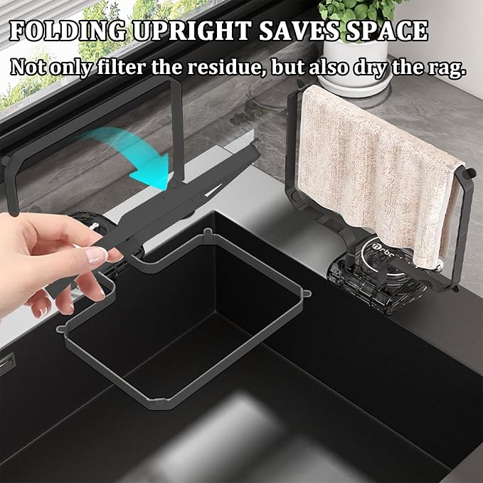 Kitchen Sink Strainer with 100 PCS Filter Mesh Bag, Food Waste Filter Basket, Suction Cup Folding Washing Vegetables and Fruits Drying Bag Holder(Grey)