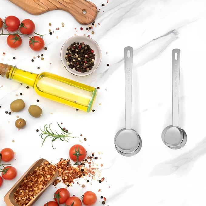 2PCS Long Handle Coffee Scoop, 1Tbsp(15ml) Measuring Spoon | 5.8” Length, Food-Grade Stainless Steel, Accurate Measurement, Dishwasher-Safe, Engraved Marking, Coffee Ritual Essential