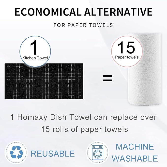 Homaxy 100% Cotton Terry Kitchen Towels, 6 Pack, Black | Ultra Soft and Absorbent Dish Towels for Kitchen, Suitable for Drying and Washing Dishes