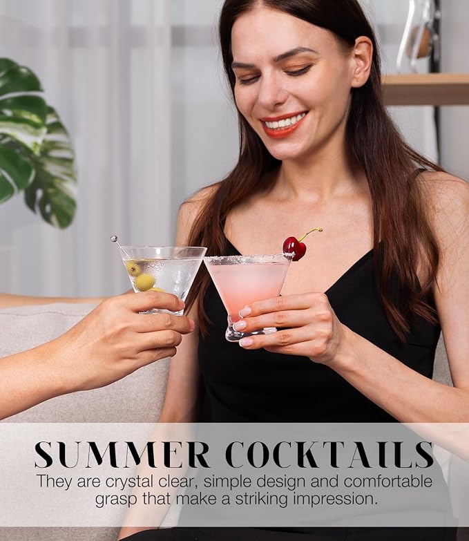 Martini Glasses Set of 2, 8oz Coupe Cocktail Glasses for Margarita | Manhattan, Cosmopolitan, Espresso, Home Bar, Evening Parties, Birthdays, Housewarming Gift