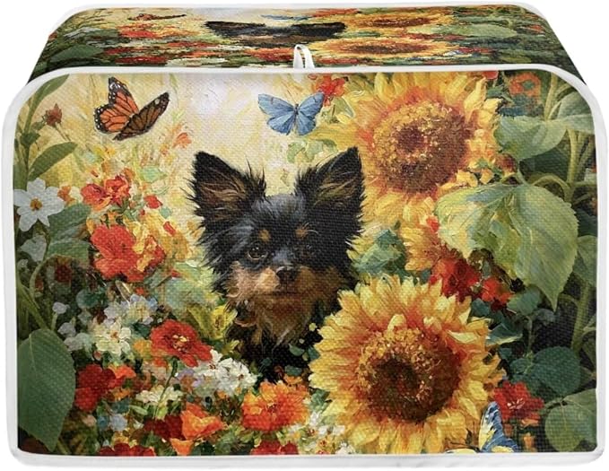 Rottweiler Sunflower Print Toaster 4 Slice Cover Dust-proof Bread Maker Machine Covers Lightweight Small Kitchen Appliance Covers