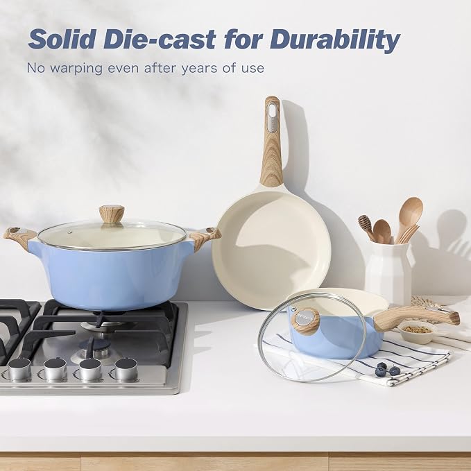 SENSARTE Ceramic Pots and Pans Set Nonstick, Kitchen Cookware Sets, 14-Piece Induction Cookware, Non-toxic Healthy Non Stick Cooking Set, with Frying Pans Set, PFAS PTFE PFOA PFOS Free