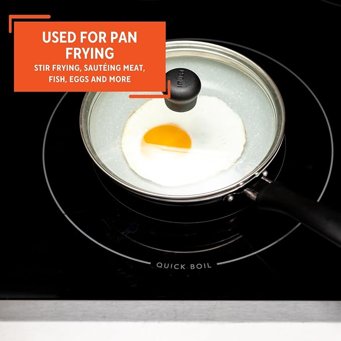 IMUSA 6.3 Inch Premier Cera Aluminum Gray Speckled Ceramic Egg Pan | Perfect for Single-serve Breakfasts and Snacks, Lightweight Aluminum Body, Cool-touch Handle, Glass Lid for Easy Monitoring