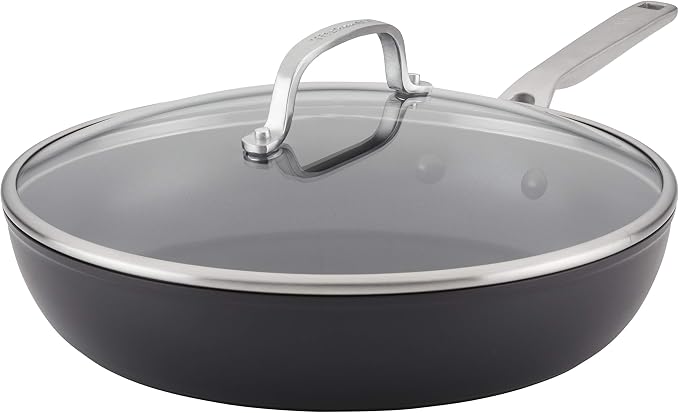 KitchenAid Hard-Anodized Induction Nonstick Frying Pan with Lid, 12.25-Inch, Matte Black