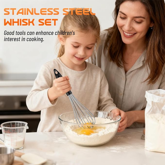 NileHome Silicone Whisk 10", Kitchen Whisk Kitchen Wisk Wire Whisks for Cooking, Whisking, Blending, Beating, Stirring-Black Silver