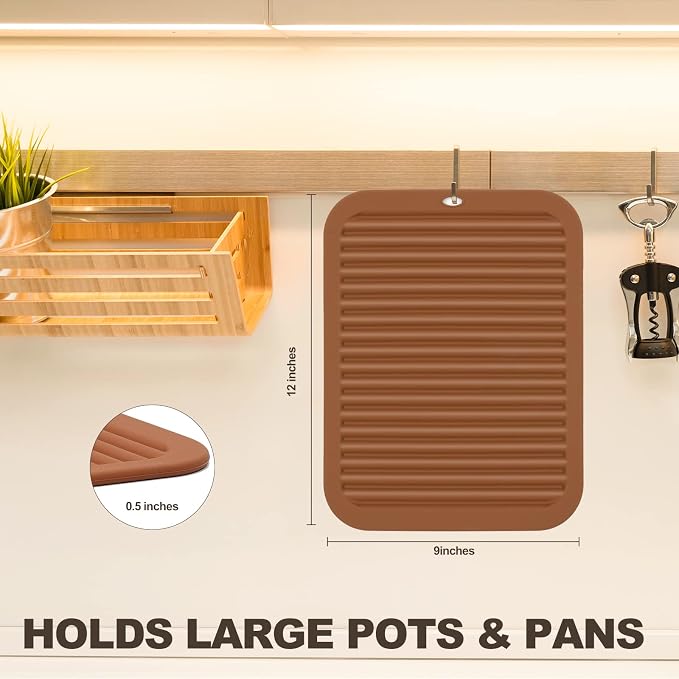 2 Pack Square Trivets for Hot Dishes | 9*12in Silicone Hot Pads for Kitchen,Hot Pots and Pans, Protect Table, Countertops, Heat Resistance to 480°F,Brown