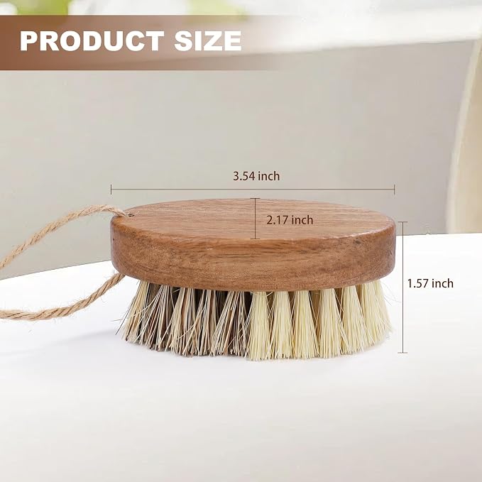 DEBETOOL 2-Pack Dual Bristle Wooden Vegetable Brush Scrubber for Food | Natural Produce & Potato Scrubber with Hanging Rope for Root Veggies, Carrots & Fruits