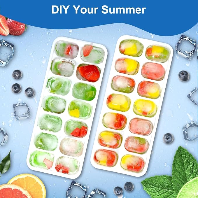 Ice Cube Trays for Freezer with Lid and Bin, 4 Pack Silicone Set | Easy-release BPA-free ice molds with lids, storage bin and dishwasher-safe design for coffee, whiskey and cocktails.