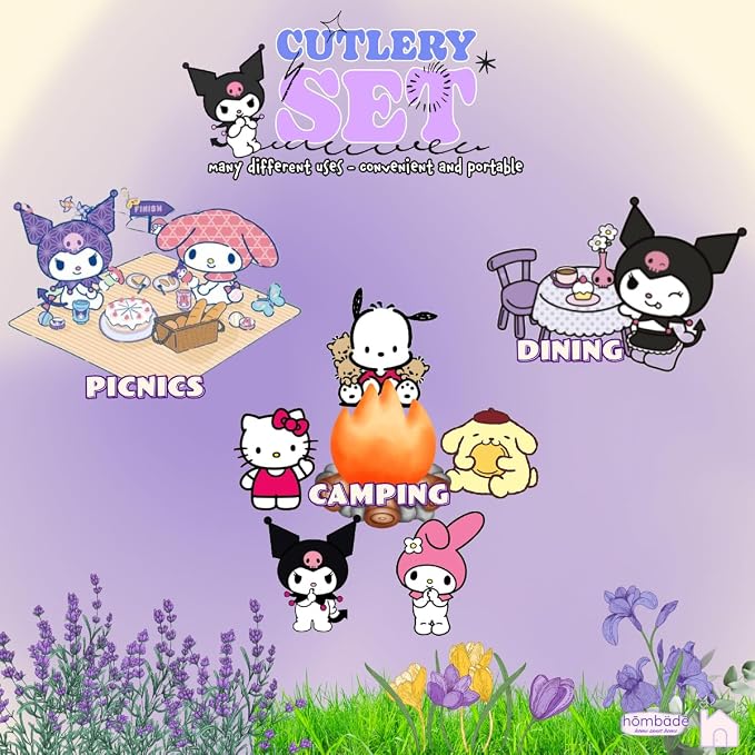 Stainless Steel Cutlery Tableware Flatware Silverware 3 Piece Set Portable Reusable Travel Cute Kawaii Anime Cartoon Dog Bunny for Boys and Girls (Purpleromi)