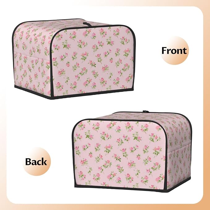 4 Slice Toaster Cover Watercolor Rose Pink Dust Proof Washable Kitchen Appliance Cover with Pocket, Oxford Fabric Countertop Toaster Protector for Standard Toasters Small Appliances
