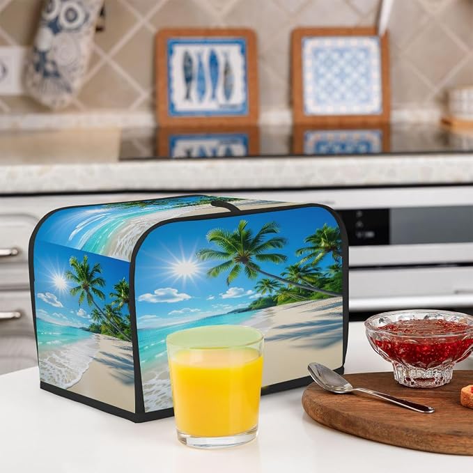 4 Slice Toaster Cover Palm Beach Coastal Ocean Toaster Covers Four Slice Wide Slot Waterproof and Dustproof Covers for Wide Slot Toasters and Small Appliances Kitchen Decor Gifts