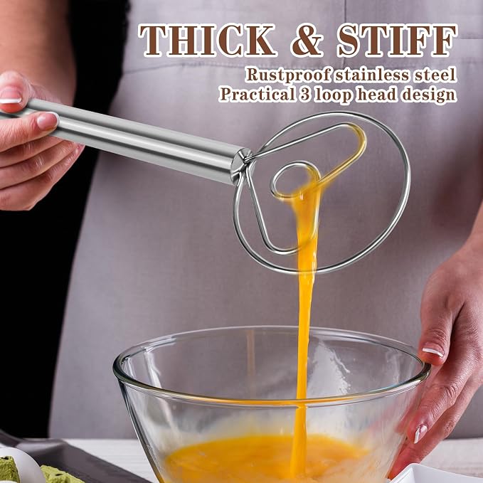 TEEVEA Danish Dough Whisk Stainless Steel for Sourdough Bread | Dutch Dough Hook, Replaces Hand Mixer and Spoon, Bread Baking Tool, Food Grade Rust Resistant Steel, Non-Stick, Easy to Clean