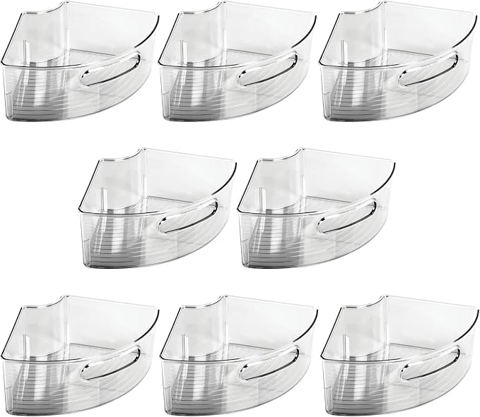 mDesign Plastic Lazy Susan Cabinet Storage Bin with Front Handle for Kitchen Countertop, Pantry, Shelf, Fridge Organization - Hold Food, Drinks, Snacks - Ligne Collection - 8 Pack - Smoke Gray Tint
