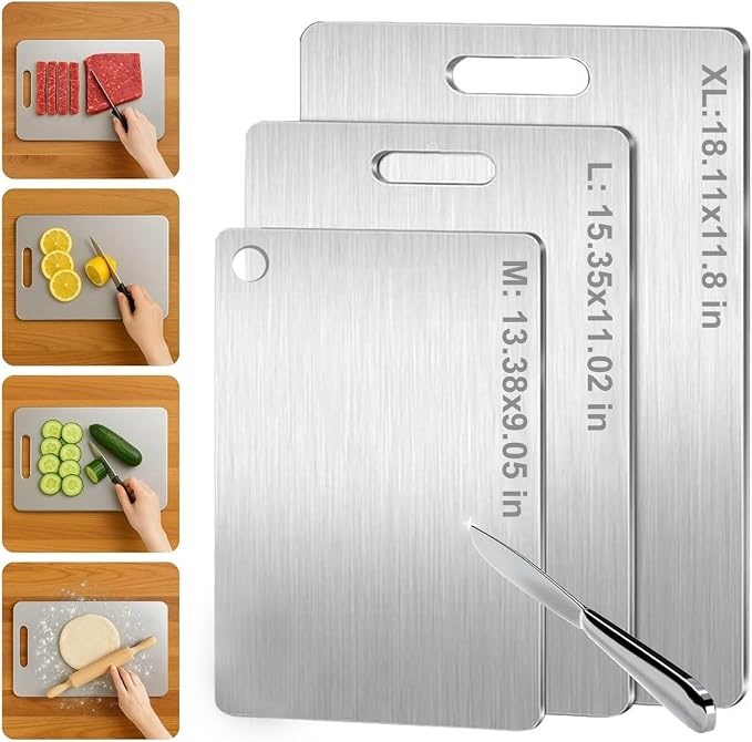 Titanium Cutting Board,100% Pure Titanium Cutting Boards for Kitchen,Food-Grade Double Side Available Non Toxic Chopping Board,Dishwasher Safe Hygiene Durable Boards(1PC-M)