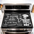 Skeleton Stove Top Cover for Electric Stove, 28x20 In, Glass Mat | Non-slip washable cooktop protector; doubles as dish drying mat, counter, food prep, ironing pad; gothic skull kitchen decor