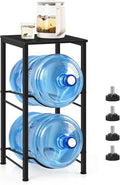 Water Jug Holder 5 Gallon Water Bottle Holder Stand With Storage Shelf, 2 Tier 5 Gal Water Jug Storage Rack with 2 Slots for Kitchen Living Room Home Office, Black