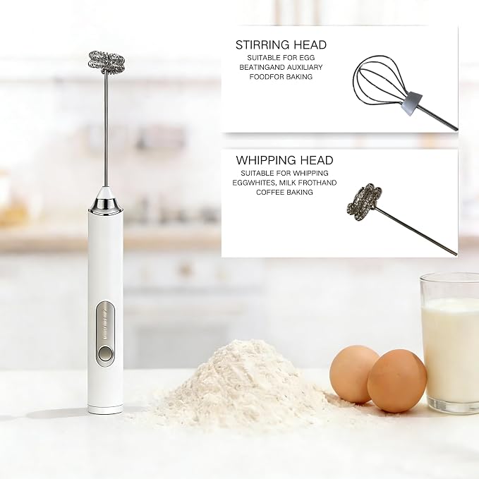 Milk Frother Handheld for Coffee, Hand Frother Wand, Electric Whisk 3 Speed Adjustable, Drink Mixer with Stainless 2 Whisks, Foam Maker for Latte Cappuccino Matcha
