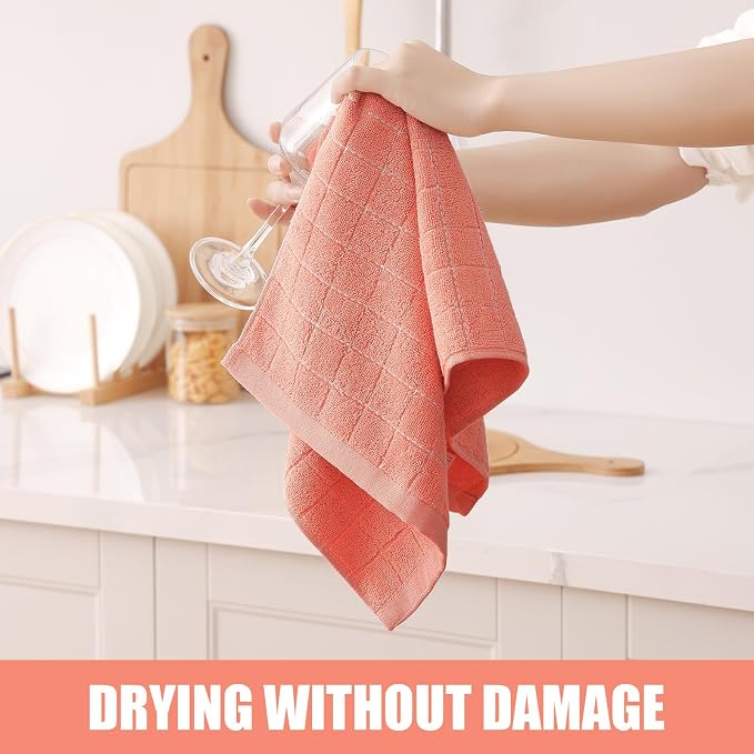 Homaxy 100% Cotton Terry Kitchen Towels, 12 Pack, Coral | Ultra Soft and Absorbent Dish Towels for Kitchen, Suitable for Drying and Washing Dishes