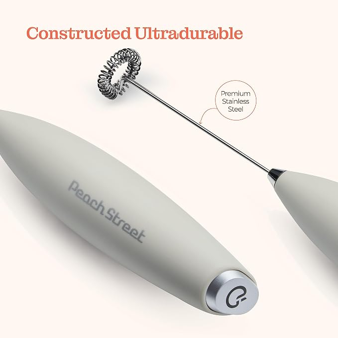 Powerful Handheld Milk Frother, Mini Milk Foamer, Battery Operated Stainless Steel Drink Mixer with Frother Stand