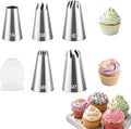 6 Pcs Large Piping Tips Set, Stainless Steel Frosting Piping Kit with 25mm Coupler, Cake Decorating Tips for Cupcakes Cookies Buttercream Flowers Pastry and Baking (1A/1E/347/348/356)