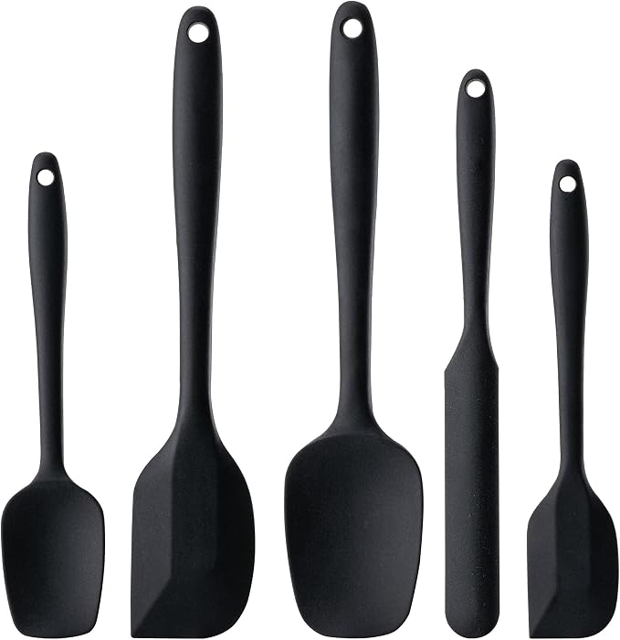 Silicone Spatula Set,5 Piece Food Grade Rubber Spatulas,Black | Spatulas Silicone Heat Resistant for Baking,Cooking,and Mixing High Heat Resistant Non Stick Dishwasher Safe BPA-Free