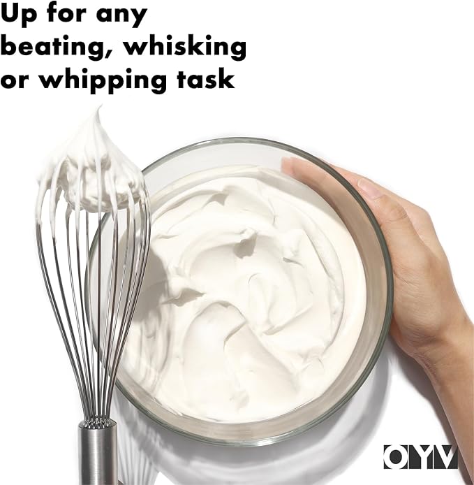 OYV 18/10 Stainless Steel Whisk, Ergonomic Handle, Dishwasher Safe Metal Whisk, Professional Wisk for Kitchen Cooking, Perfect for Blending, Whisking, Baking, and Beating, 10-Inch Wire Wisk
