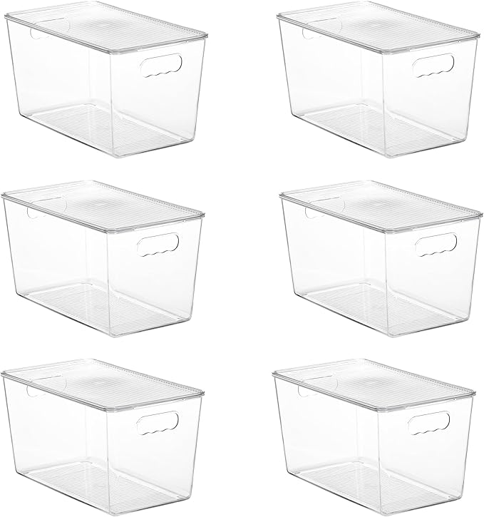Vtopmart 6 Pack Clear Stackable Storage Bins with Lids, XLarge | BPA-free Plastic, Organize Vertically, For Pantry Kitchen Fridge Cabinet Closet Bathroom, Built to Last, Easy to Move