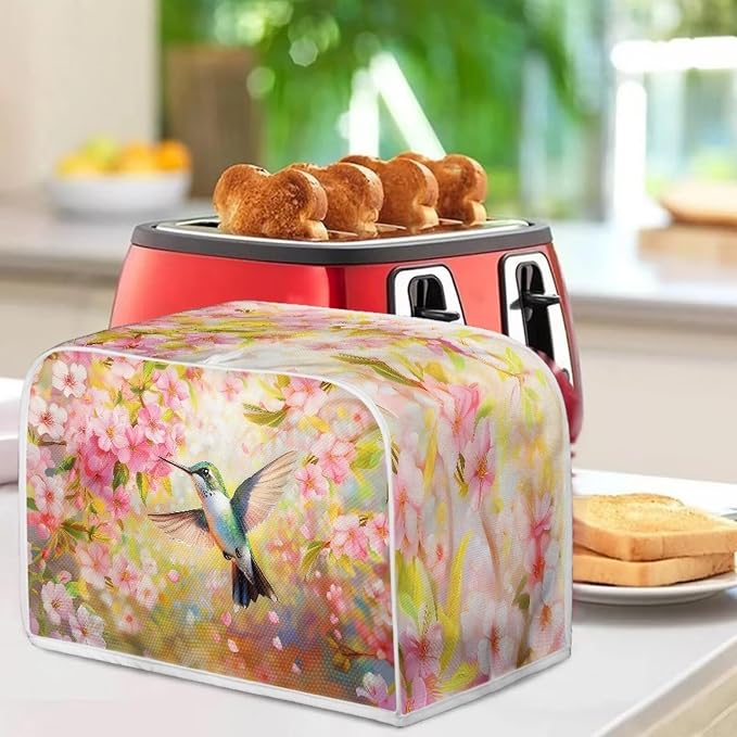 Toaster Cover 2 Slice Bread Toaster Oven Dustproof Cover, Waterproof Kitchen Small Appliance Cover Table Home Kitchen Decor, Birds Cherry Blossom Print