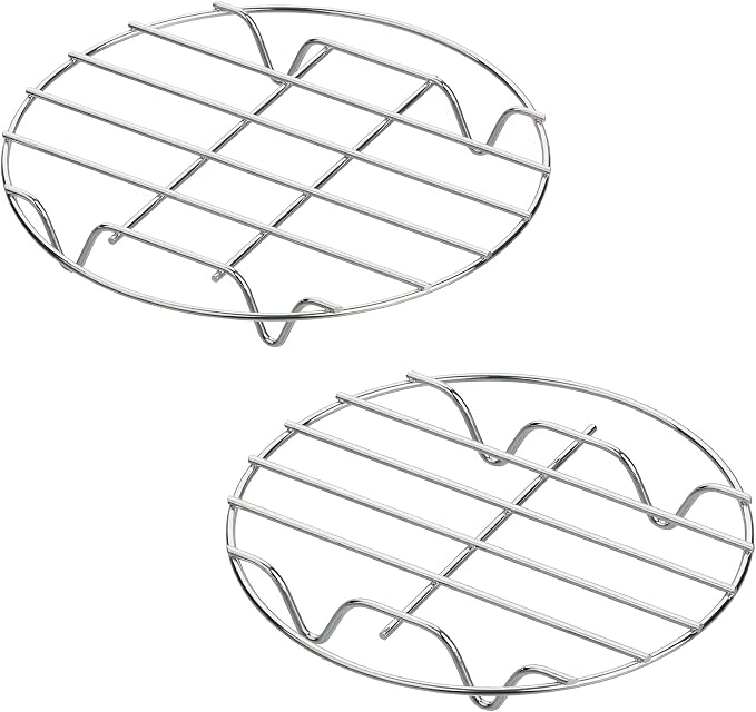 2-Pack Round Steamer Rack 6.9" 8.9" | Stainless steel, Fits 5-8Qt Cookers, 40lbs, 500°F, air fryer/pressure cooker/Dutch oven, dishwasher safe