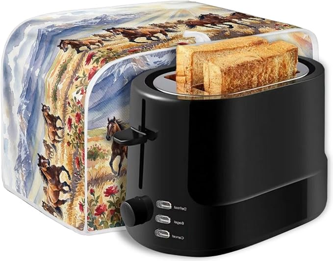 2 Slice Toaster Cover Horse Mountain Print Bread Maker Machine Covers Washable Microwave Oven Cover for Kitchen